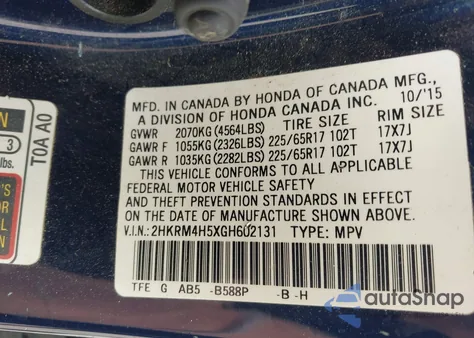 2016 Honda Cr-V Ex from USA, damaged, VIN 2HKRM4H5XGH602131